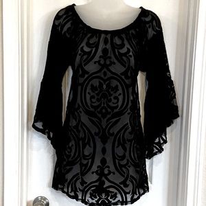 Sol RHR Black Sheer Baroque Velvet Pattern Bell